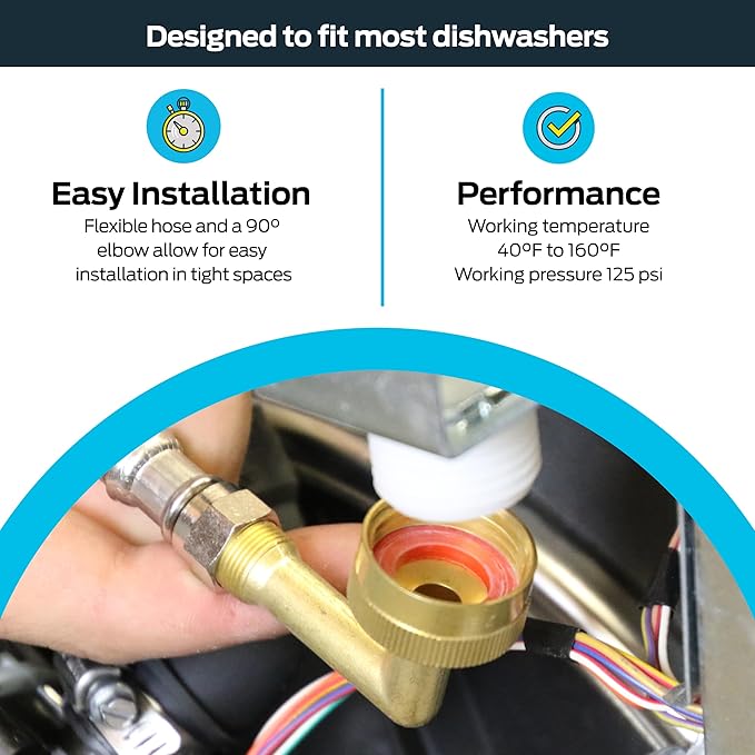 Eastman Dishwasher Installation Kit, 8 Foot Hose with Adapters, 3/8 Inch MIP x 3/4 Inch FHT Elbows, Braided Stainless Steel Connectors, 41132