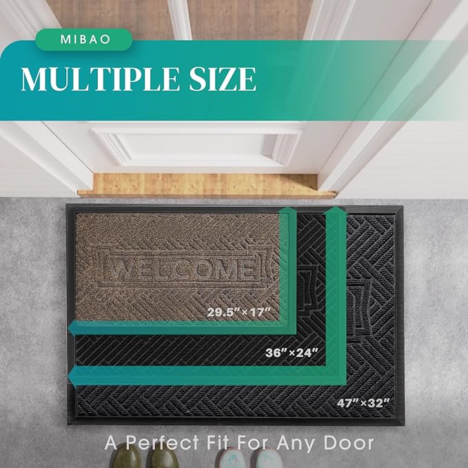 Mibao Front Door Mat Outside Entrance, Durable Outdoor Indoor Mat, Low Profile Heavy Duty Doormat, Non-Slip, Traps Dirt and Moisture, Easy Clean Patio Porch Entryway Mat, 36" x 24", Brown