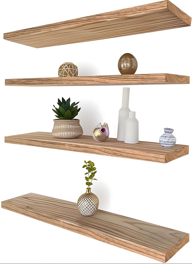 24 Inch Floating Shelves for Wall Rustic Light Wood Wall Shelves for Bedroom Set of 4