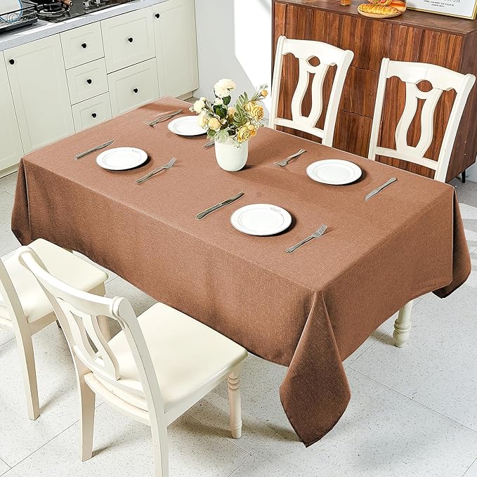 IVAPUPU Textured Linen Table Cloth for Rectangle Tables - Coffee Tablecloths Rectangular Waterproof Wrinkle Free Wipeable Dining Table Cover for Spring Wedding Birthday Kitchen Decor, 52 x 70 Inch