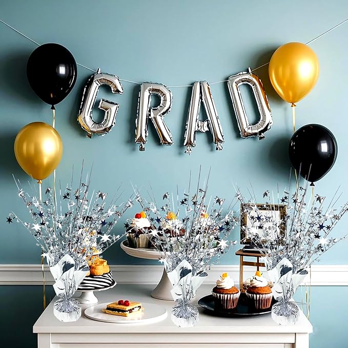 6 Pack Metallic Foil Spray Centerpiece Star Table Decoration Burst Table Centerpieces for Birthday Wedding Anniversary Graduation Holiday Party Supplies Decor, Silver