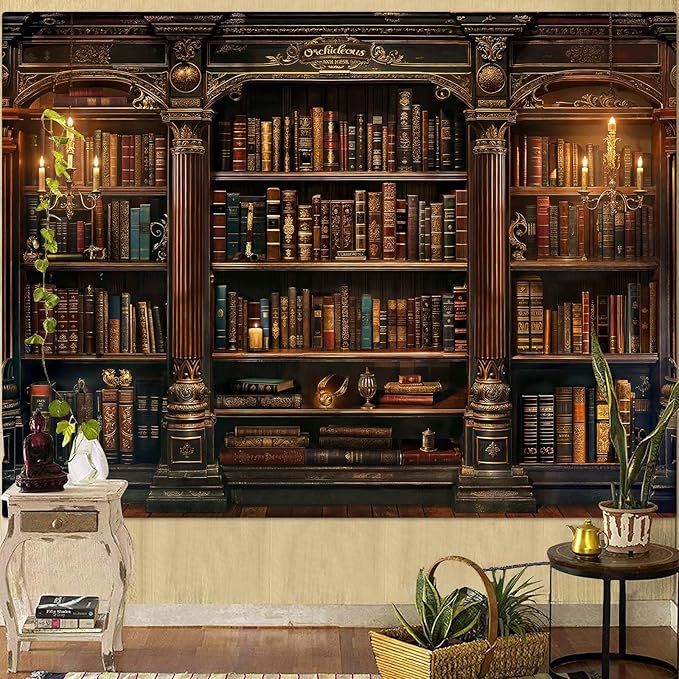 Accnicc Vintage Bookshelf Tapestry Medieval Art Book Tapestries Wall Hanging Gothic Dark Academia Retro Library Backdrop Tapestry for Bedroom Living Room Dorm Study Classroom 80× 60 inch