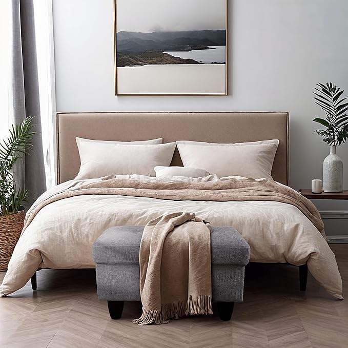 Ottoman Rectangular Storage Ottoman Bench, Flannel Footrest Stool Footstool with Lid for Living Room, Bedroom, Entryway, Gray, 28.5"x19"x17.5"