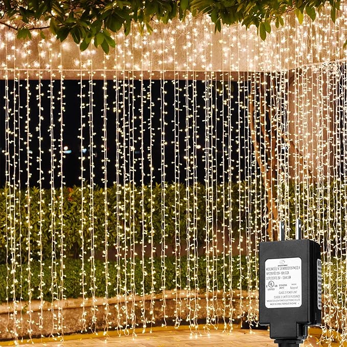 Solhice LED Curtain Lights Outdoor 40ft x10ft, 800 LED Plug in Hanging String Lights Indoor, Christmas Twinkle Lights Backdrop for Outside Backyard Patio Wedding Décor, Warm White (Not Connectable)