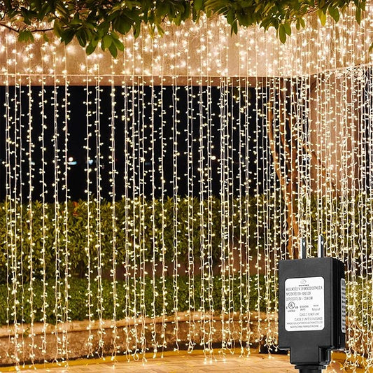 Solhice LED Curtain Lights Outdoor 40ft x10ft, 800 LED Plug in Hanging String Lights Indoor, Christmas Twinkle Lights Backdrop for Outside Backyard Patio Wedding Décor, Warm White (Not Connectable)