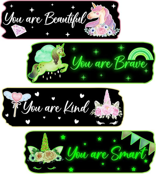 Glow in The Dark Stars Unicorn Wall Decals, Glowing Motivational Wall Art Inspirational Sticker, Peel and Stick Wall Decal for Girl's Room