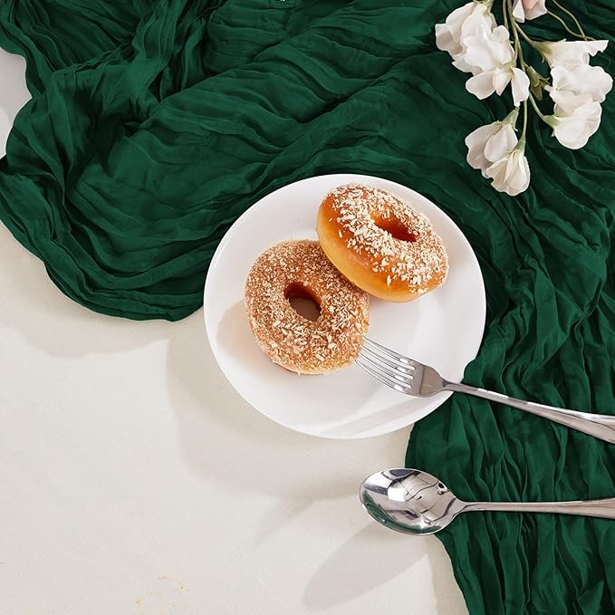 6 Pack Emerald Green Cheesecloth Table Runner 10FT Long Boho Gauze Table Runner Rustic Sheer Runner for Wedding Bridal Baby Shower Birthday Party Table Decor Fall Thanksgiving Christmas Decorations