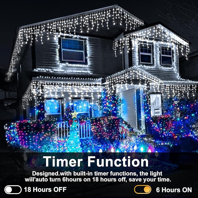 Heceltt Christmas Lights Outdoor, 1280 LED 131FT Ice Lights for Outside, 8 Modes Plug in 240 Drops Ice String Light with Timer Memory Function Hanging Light for Christmas Decor(Cool White)
