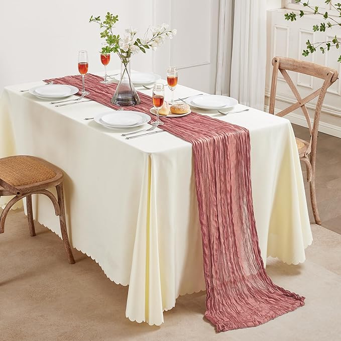 6 Pack Rose Cheesecloth Table Runner 10FT Long Boho Gauze Table Runner Rustic Sheer Runner for Wedding Bridal Baby Shower Birthday Party Table Decor Thanksgiving Christmas Decorations
