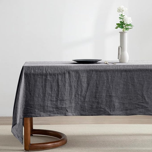 EVERLY 100% Pure Linen Rectangle Tablecloths 60x108Inches for Dining,Buffet Parties,Picnic,Events,Weddings and Restaurants,Decorative Halloween,Thanksgiving Machine Washable Tablecloths-Dark Grey