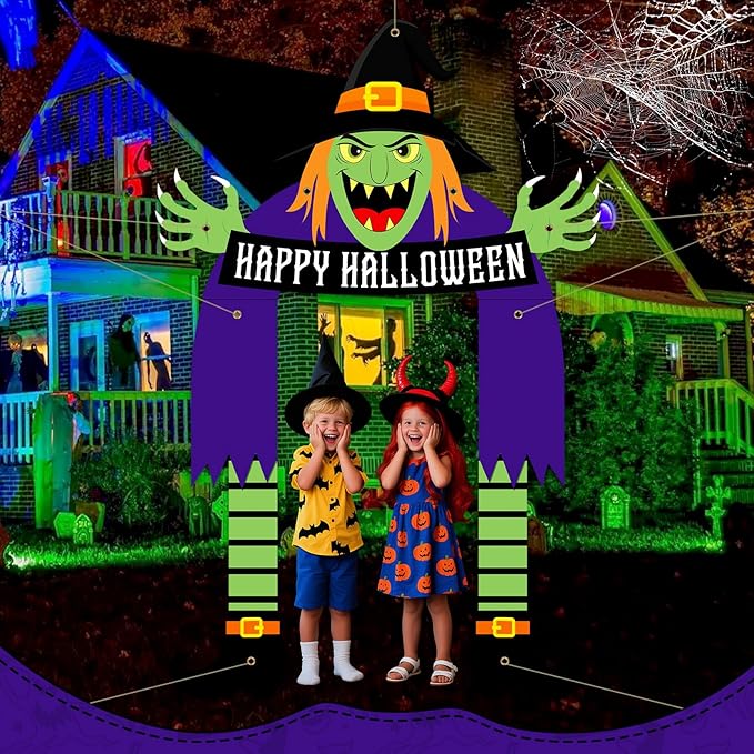 Halloween Witch Party Porch Banner Witch Door Banner for Halloween Outdoor Decorations Fabric Porch Sign for Birthday Photo Backdrop Photo Booth Props Front Door Cover Indoor Wall Hanging Supplies