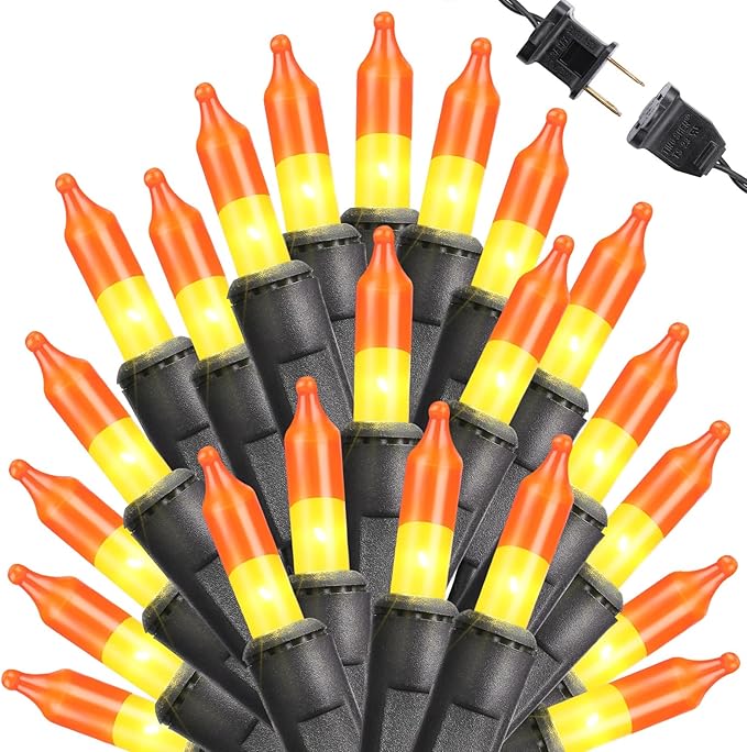 Toodour Candy Corn Halloween Lights, 75ft 300 Count Incandescent Halloween String Lights, UL Certified Connectable Mini Bulbs Yellow & Orange Light for Home, Garden, Porch, Party, Yard, Indoor Decor