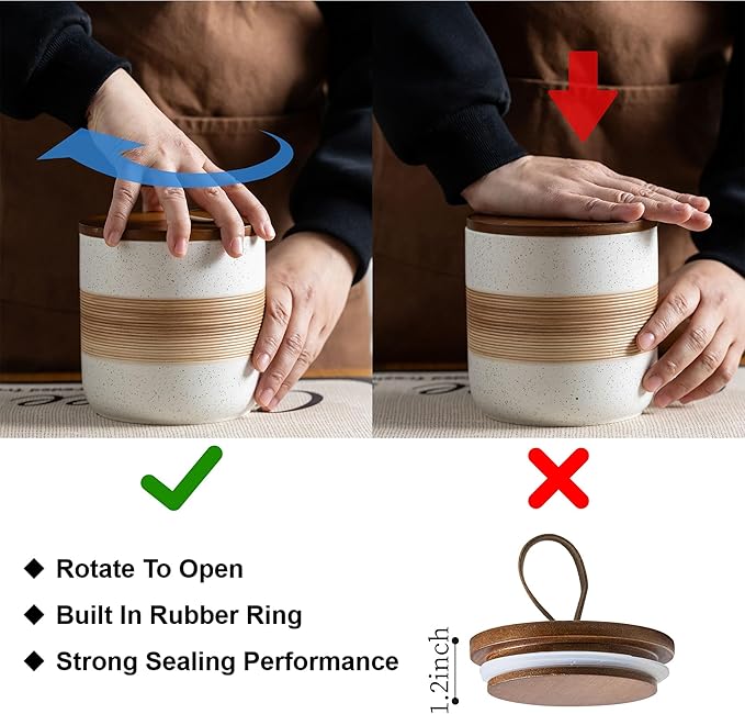 Large Storage Containers with Lids, Ceramic Coffee Container Kitchen Food Storage Jars for Spice Sugar Tea Bag, Stackable Decorative Jars for Counter, White & 61oz