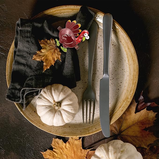 Halatool 6 PCS Thanksgiving Day Colorful Turkey Napkin Ring Funny Metal Festival Napkin Holders for Dinner Table Party Decoration