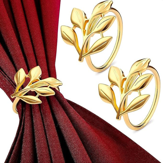 Gold Napkin Rings Set of 20 – Durable Metal Napkin Rings | Easy to Clean, Fits Various Napkin Styles | Elegant Leaf Design for Dinner Parties, Large Gatherings, Special Events & Dining Table Decor