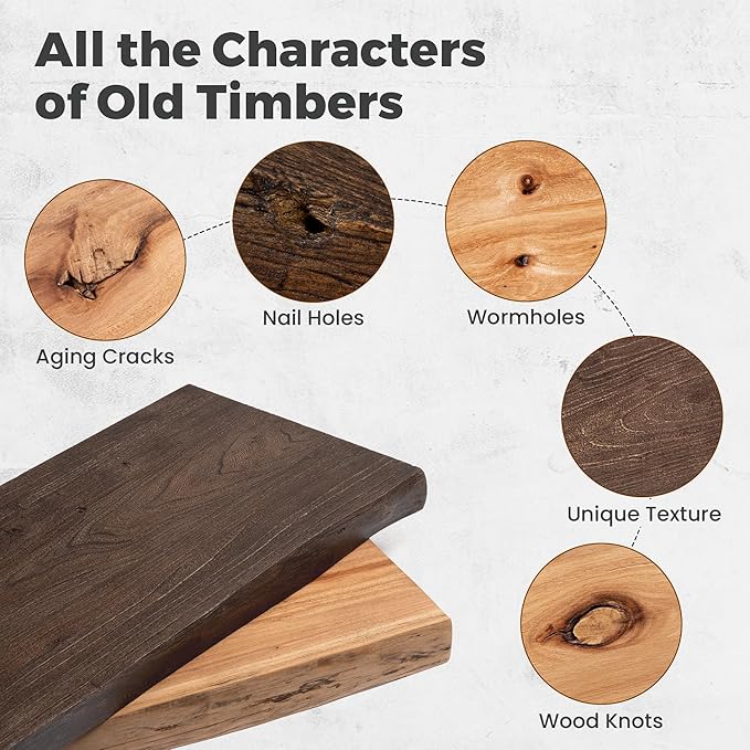 RICHFOCUS Live Edge Elm Floating Shelves - 30" W x 9.3" D Rustic Solid Wood Wall Shelves with Invisible Bracket, Wall-Mounted for Living Room, Bedroom, Kitchen Storage & Display, Set of 2, Walnut