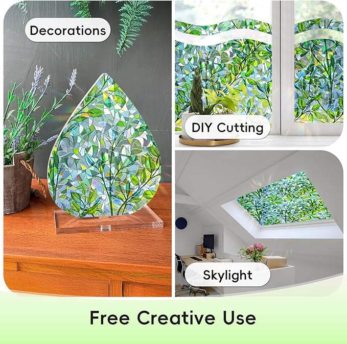 DUOFIRE Stained Glass Window Film Decorative Window Privacy Film Rainbow Diamond Grid Colorful Lattice Windows Cling Anti UV Static Cling Reusable Windows Decal for Home 11.8×39.3 inch