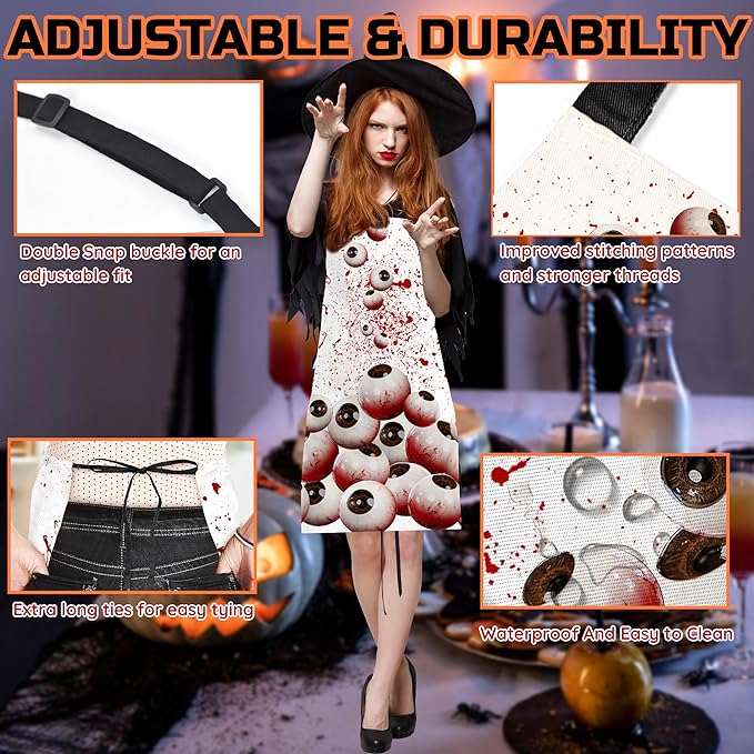 Happy Halloween Horror Apron Unisex, Adjustable Funny Kitchen Apron, Waterproof Scary Bloody Bib Aprons for Cosplay Party