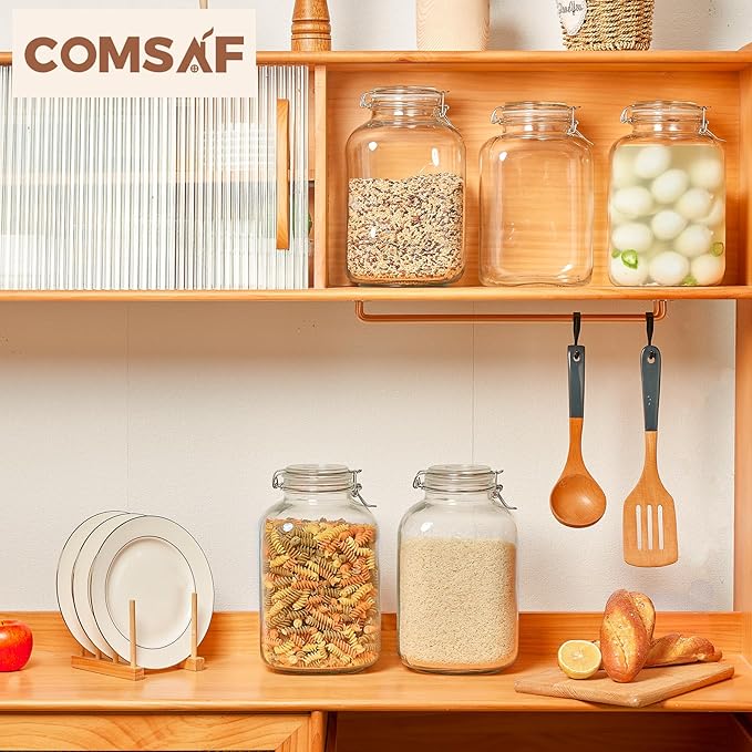 ComSaf Rice Container 152oz, Flour Sugar Storage Containers, Glass Jars with Airtight Lid, 1.17 Gallon Mason Jar, Large Storage Containers with Lids for Pickled Egg, Pasta, Cereal, Beans, Set of 2