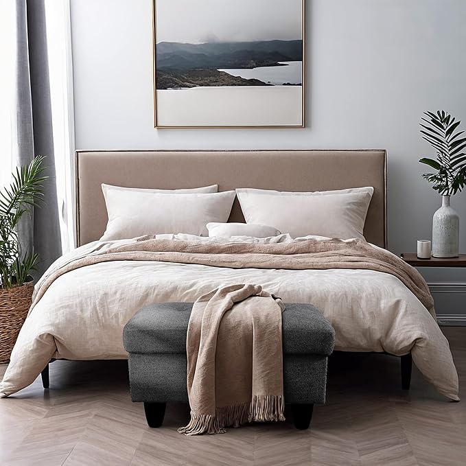 Ottoman Rectangular Storage Ottoman Bench, Flannel Footrest Stool Footstool with Lid for Living Room, Bedroom, Entryway, Black Gray, 28.5"x19"x17.5"