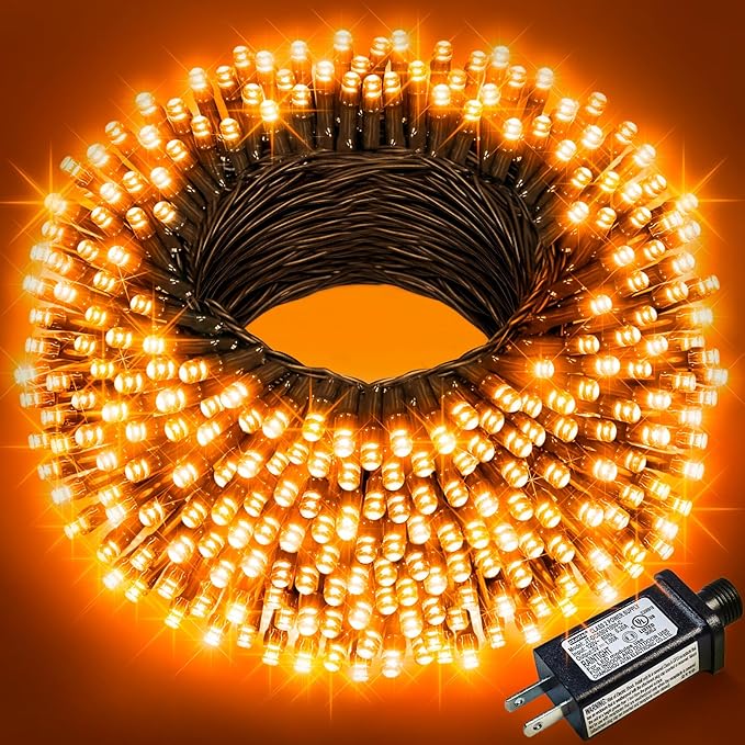 Orange Halloween Lights Outdoor, 100FT 300 LED Halloween String Lights with 8 Modes Waterproof, Plug in Green Wire Twinkle Tree Light for Indoor Patio Yard Party Holiday Decorations