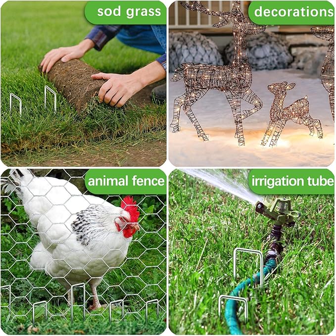 200 Pack Landscape Staples 4 Inch 12 Gauge Garden Stakes Galvanized Garden Staples Ground Pins Anti-Rust Ground Stakes for Weed Barrier, Irrigation Tubing, Yard Lawn, Landscape Fabric