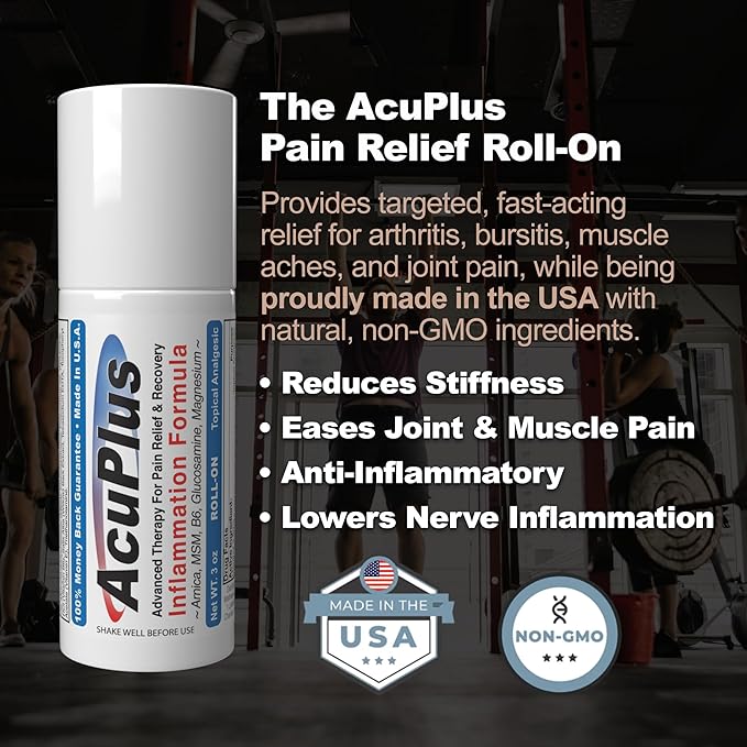 AcuPlus - Pain Relief Roll On - Topical Anti Inflammatory to Soothe Muscles & Joints - Arthritis Pain Reliever, Bursitis, Tendonitis Cream - TSA Compliant, Convenient Roll On - 3 fl. oz. (Pack of 3)