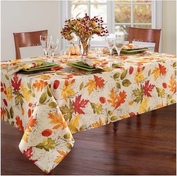 Elrene Home Fashions Autumn Leaves Fall Printed Wrinkle Resistant Tablecloth, Holiday Table Cover for Formal or Everyday Use, 60"x102" Oblong/Rectangle