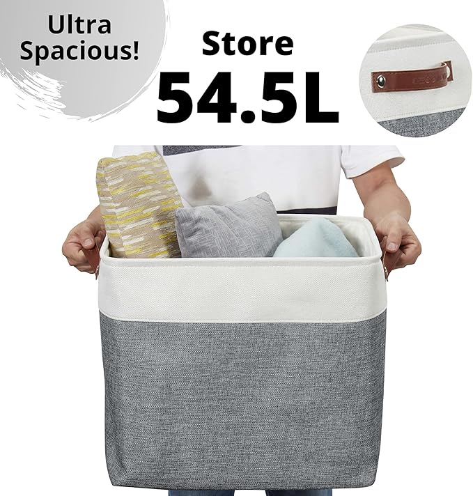 DECOMOMO Extra Large Storage Baskets 54.5L Fabric Storage Bins for Organizing Linen Closet, Toys, Nursery (Slate Grey and White, XXXL - 3 pack)