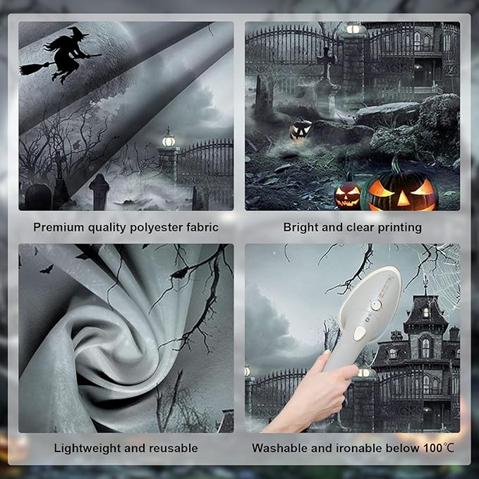 Avezano Halloween Photography Backdrop Full Moon Scary Night Castle Pumpkins Party Background Spooky Witch Bats Cemetery Child Kids Halloween Party Decorations Photoshoot Backdrops (7x5ft, Gray)