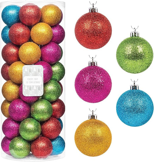 Every Day is Christmas Ornaments, Shatterproof Christmas Tree Ornament Set, Christmas Balls Decoration 50 Count (2.24"/57mm, Glitter Rainbow)