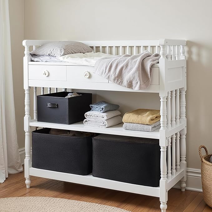 GRANNY SAYS Storage Baskets for Shelves, Closet Organizer Bins, Clothes Storage Bins with Metal Frame, Extra Large Baskets for Organizing and Storage, Collapsible, Black, 2-Pack