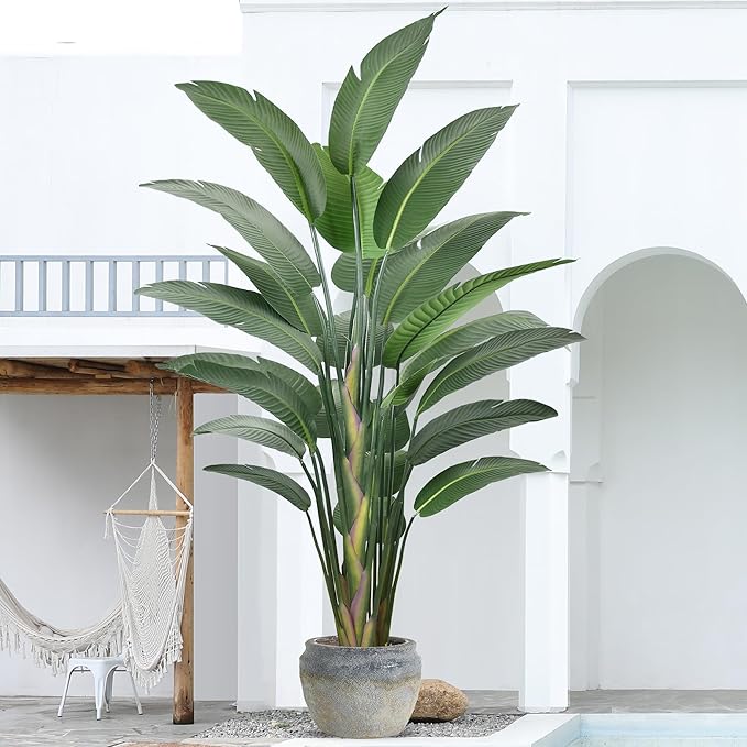 9FT Artificial Bird of Paradise Tree(108in) Tall Faux Plant with Large Trunks and Realistic 25 Leaves, Fake Tropical Floor Potted Artificial Plants for Home Office Indoor Decor (9feet,1Pack)