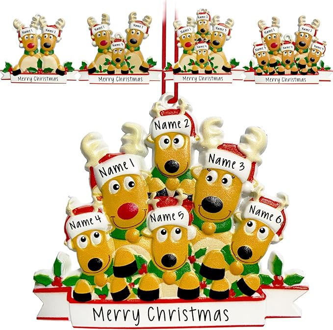 2025 Personalized Christmas Ornaments Family of 2/3/4/5/6/7/8,Custom Deer Christmas Ornaments Deorations with Names,Customized Xmas Ornament Tree Deorations,Personalized Xmas Ornament Gifts