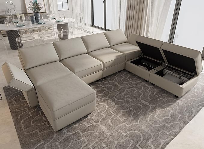 Belffin Modular Sectional Sofa U Shaped Sectional Couch with Reversible Chaises Velvet Modular Sofa with Storage Seat Grey