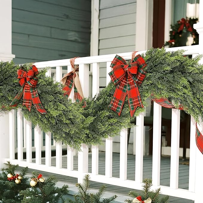 5FT Real Touch Cedar Garland - Artificial Christmas Garland Fake Green Faux Thick and Lush Pine Needles Garlands for Table Fireplace Mantle Holiday Home Indoor Outdoor Decor (2PCS)