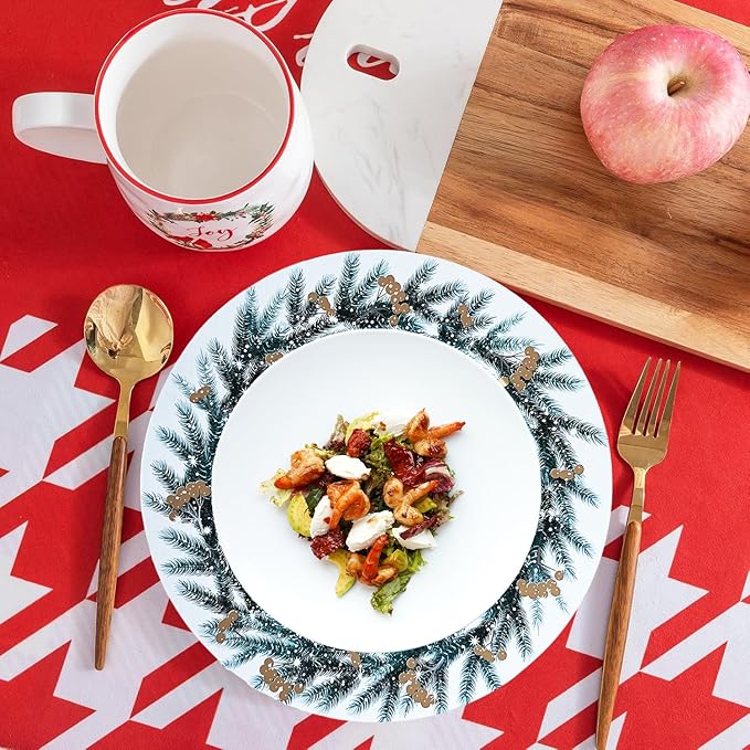 Henilosson Round 13 inch Charger plate - Christmas Wreath Design Charger - Christmas and New Year Placemat (6, white+wreath)