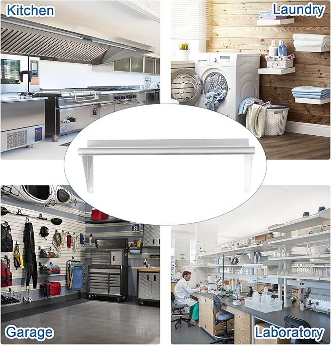 HARDURA Stainless Steel Shelf 12" x 60", 290lb Commercial Shelves Wall Mount Metal Shelving with Backsplash and Brackets for Kitchen, Restaurant, Laundry Room and Home