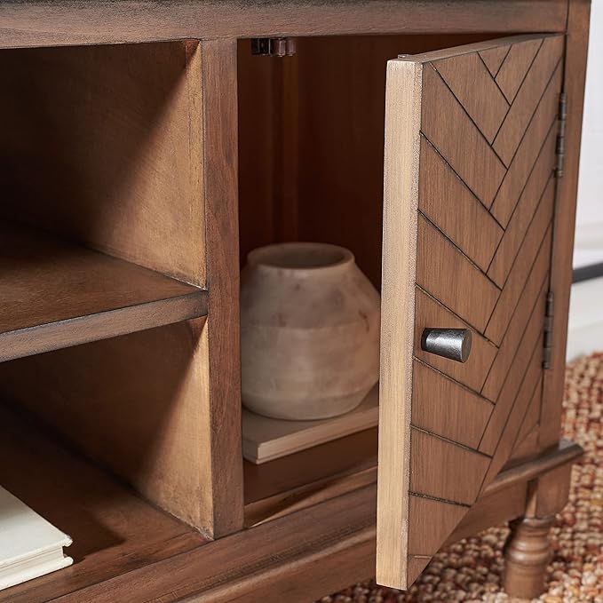 SAFAVIEH Magnolia TV Stand for up to 55" Flatscreen – Brown, 2 Doors with Interior Storage, 2 Open Shelves, Entertainment Media Console (MED5702C)