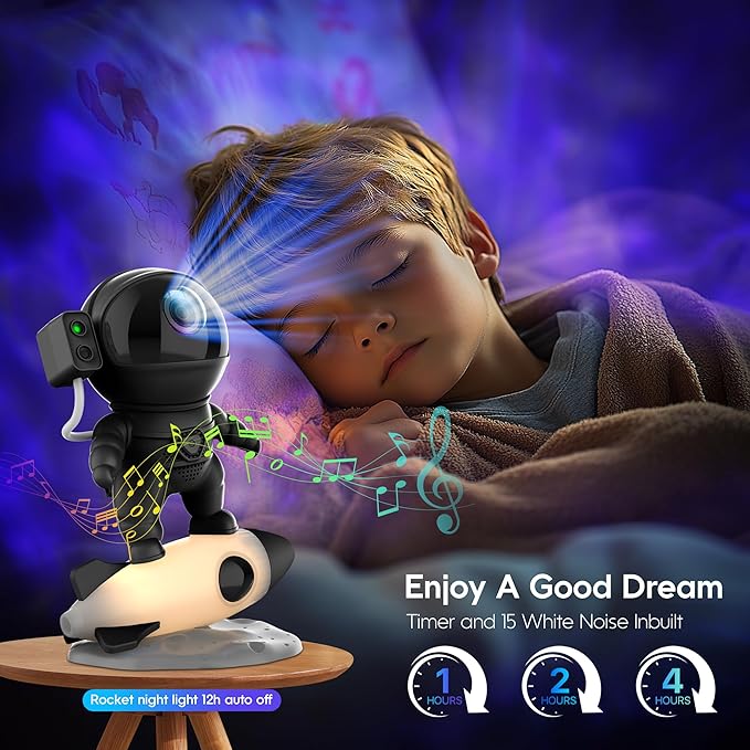 Astronaut Galaxy Projector, Star Projector Rocket Night Light for Kids Room, 360° Adjustable Magnetic Head, Bluetooth Speaker, Timer, White Noise with Remote APP Button Control Idea for Gift