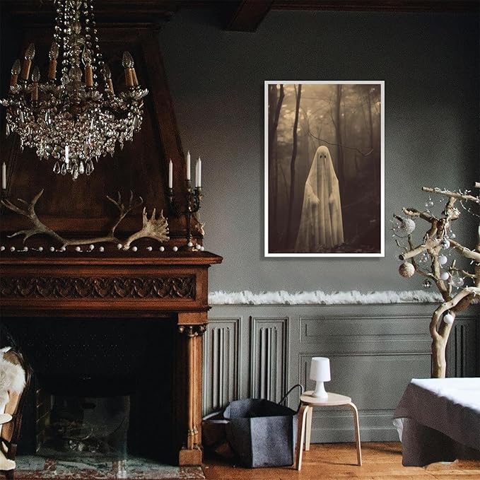 Ghost Forest Spooky Print Poster The Gothic Room Decor Creepy Picture Posters Dark Academia Aesthetic Family Prints Canvas Wall Art Home Apartment Decorations 12X16inch Unframed