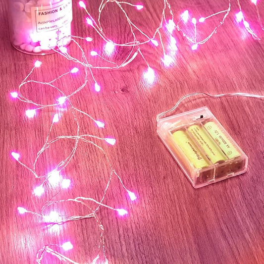 Fairy Lights Battery Operated, Twinkle String Lights Waterproof Silver Wire 5 Ft 60 LED Firecracker Valentine's Lights for DIY Wreath Wedding Bedroom Mason Jar Holiday Christmas Valentine's Day, Pink