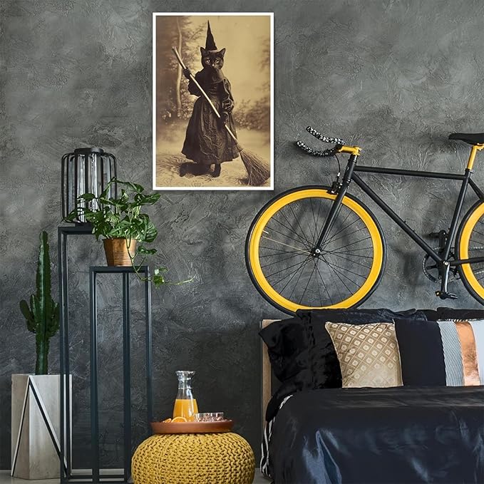 Halloween Decor Posters Black Cat Witch Canvas Wall Art Vintage Spooky Print Of Gothic Room Family Dark Academia Decorations Creepy Picture Poster Aesthetic 24X36inch Unframed
