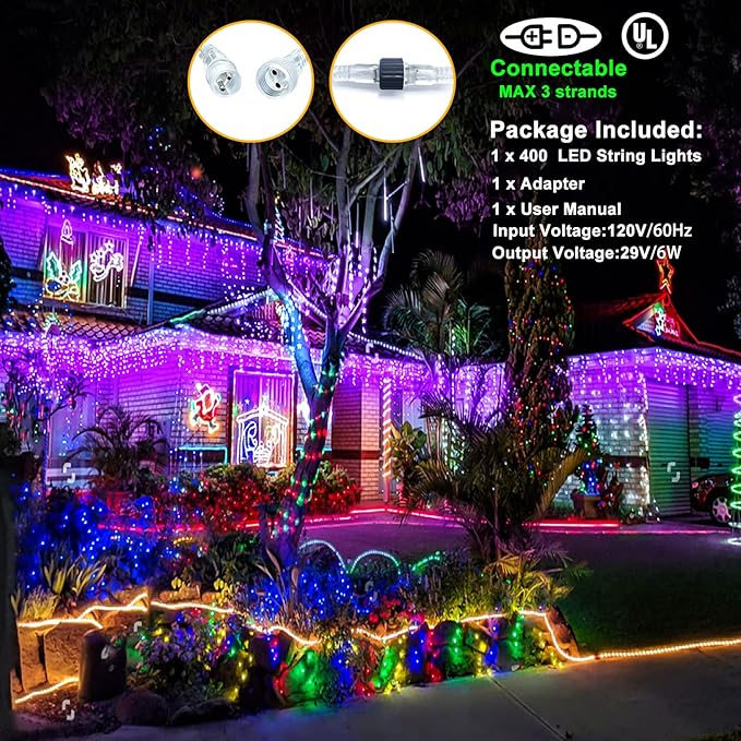 400 LED Purple Halloween Lights Outdoor, 33ft Icicle Lights for Outside with 75 Drops, Waterproof Christmas Icicle Light Plug in for Indoor Outside Party Holiday Christmas Halloween Decorations
