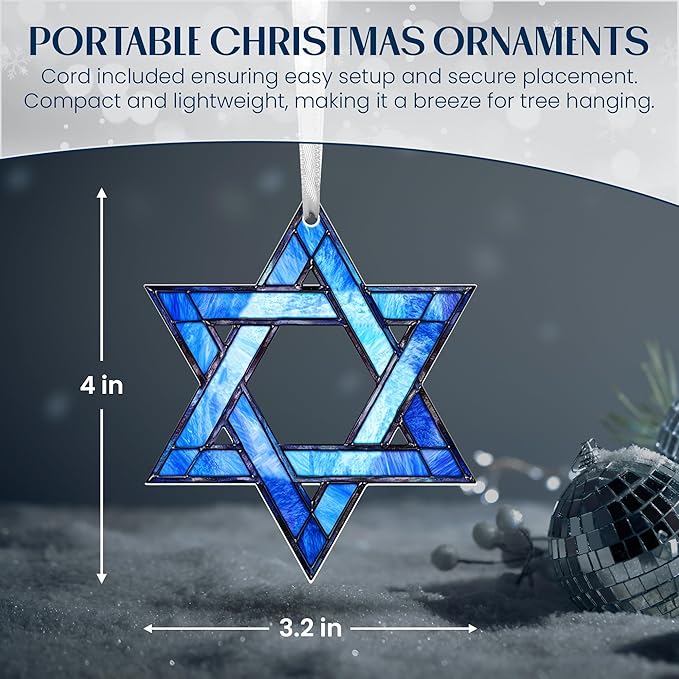 FLAGWIX Hanukkah Gifts for Women Men - Acrylic Christmas Ornaments 2025 - Hanukkah Ornaments for Tree, Chanukah Decorations, Star of David Tree Topper, Spiritual Religious Gifts for Women Mom Grandma