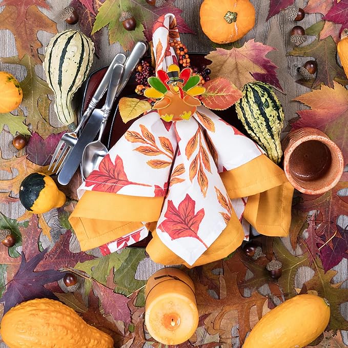 Halatool 6 PCS Thanksgiving Day Turkey Napkin Ring Funny Metal Festival Napkin Holders for Dinner Table Party Decoration