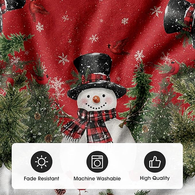 AVOIN colorlife Cardinals Cedar Snowman with Scarf Christmas Tree Skirt, Xmas Winter Holiday Party Tree Mat Indoor Outdoor Decoration 48 Inch