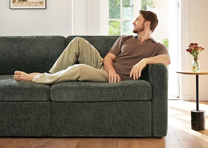 HONBAY Modular Sectional Sofa with Storage Seats, U Shaped Sectional Couch with Storage, Chenille Sectional Couches for Living Room, Green