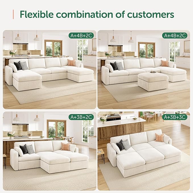 HONBAY Modular Sectional Sofa with Storage Seats, L Shaped Sectional Couch with Storage, Chenille Sectional Couches for Living Room, Beige