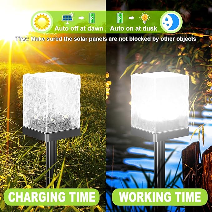 Solar Garden Lights Outdoor - Waterproof Solar Powered Pathway Light with LED Ice Brick Design - Auto On/Off Decorative Lighting for Tables, Grounds, Lawns & Walkways (Cool White, 1 Pack)